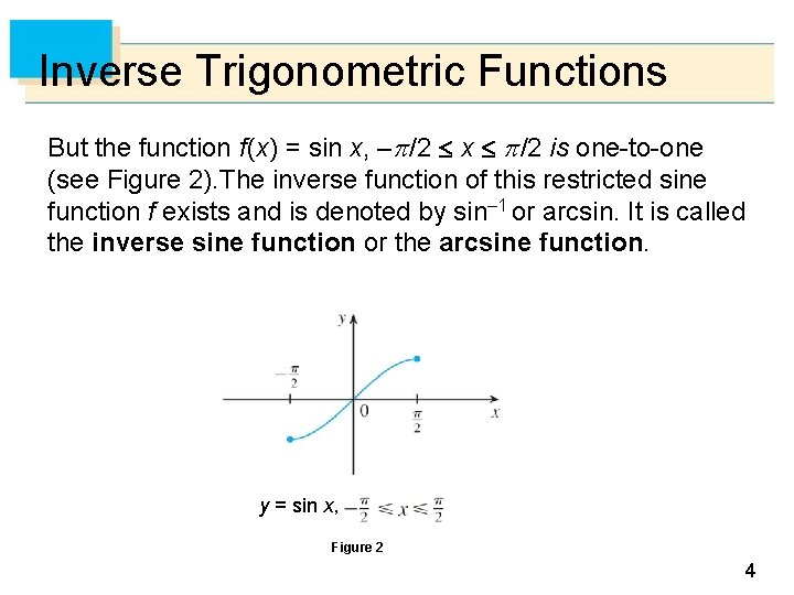 Inverse Trigonometric Functions But the function f (x) = sin x, – /2 x