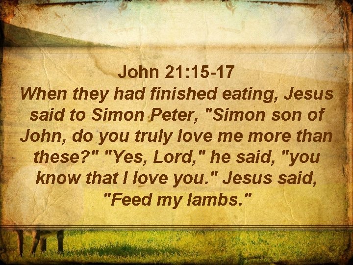 John 21: 15 -17 When they had finished eating, Jesus said to Simon Peter,