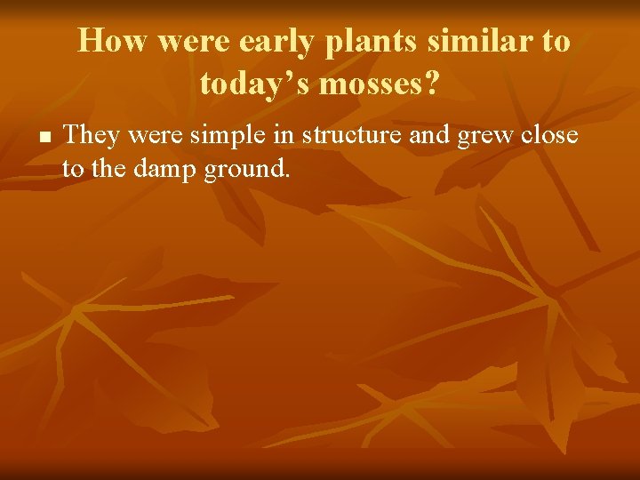 How were early plants similar to today’s mosses? n They were simple in structure