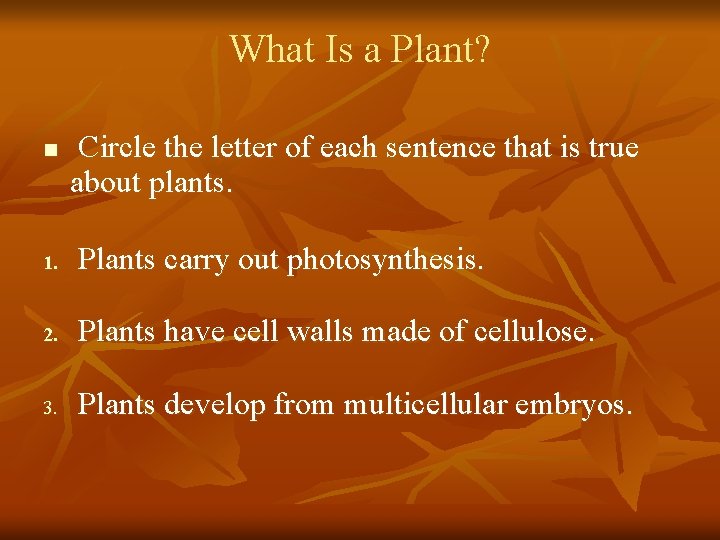 What Is a Plant? n Circle the letter of each sentence that is true