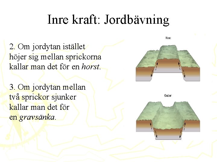 Inre kraft: Jordbävning 2. Om jordytan istället höjer sig mellan sprickorna kallar man det