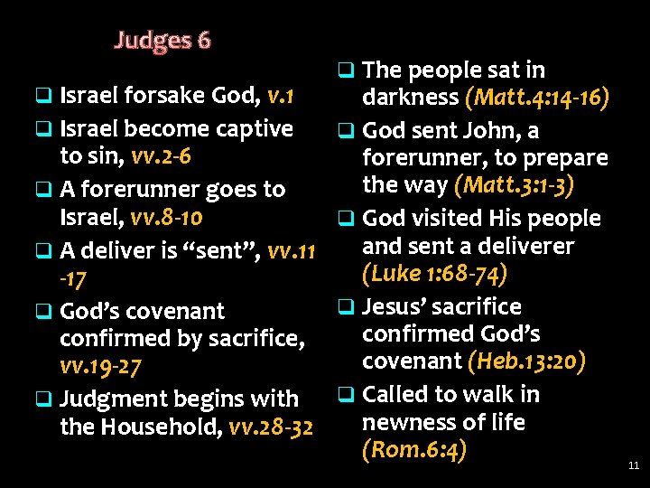 Judges 6 q Israel forsake God, v. 1 q The people sat in darkness Judges 6 q Israel forsake God, v. 1 q The people sat in darkness