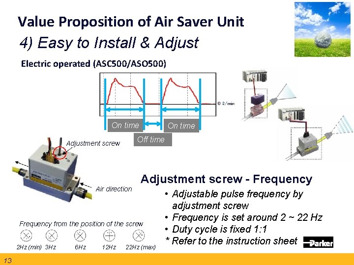 Value Proposition of Air Saver Unit 4) Easy to Install & Adjust Electric operated