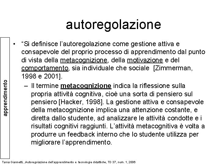 apprendimento autoregolazione • “Si definisce l’autoregolazione come gestione attiva e consapevole del proprio processo apprendimento autoregolazione • “Si definisce l’autoregolazione come gestione attiva e consapevole del proprio processo