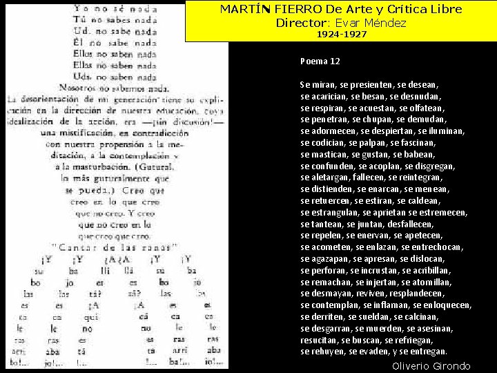 MARTÍN FIERRO De Arte y Crítica Libre Director: Evar Méndez 1924 -1927 Poema 12