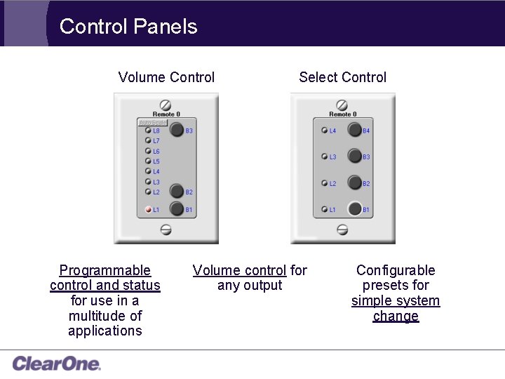 Control Panels Volume Control Programmable control and status for use in a multitude of