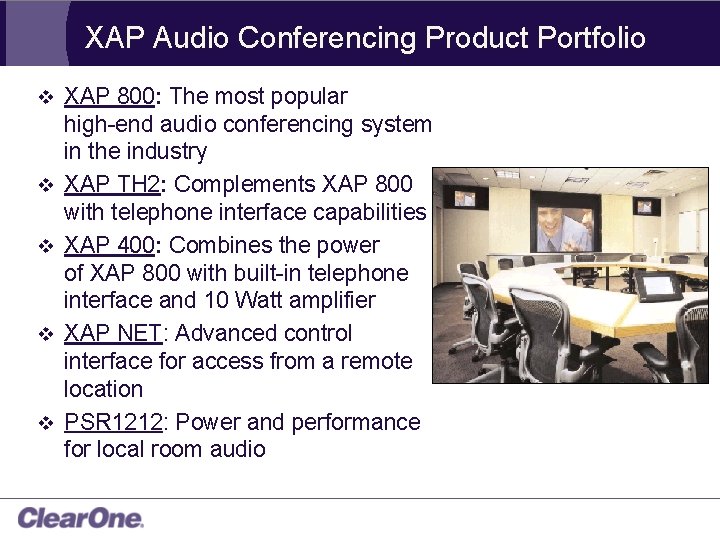 XAP Audio Conferencing Product Portfolio v v v XAP 800: The most popular high-end