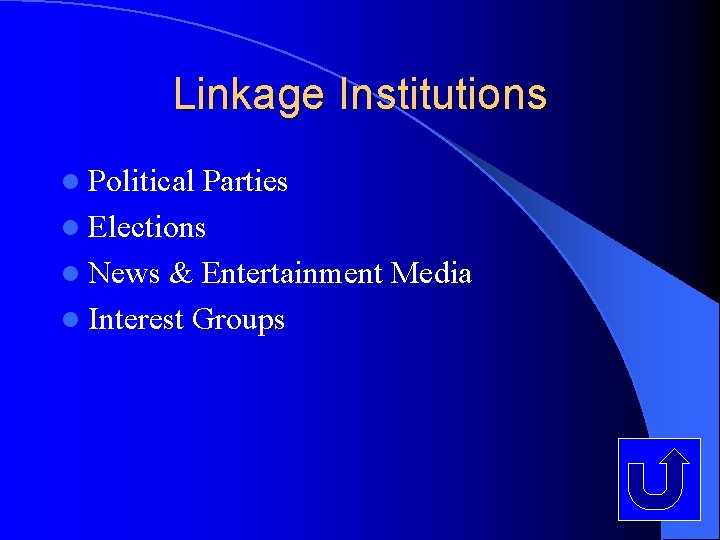 Linkage Institutions l Political Parties l Elections l News & Entertainment Media l Interest