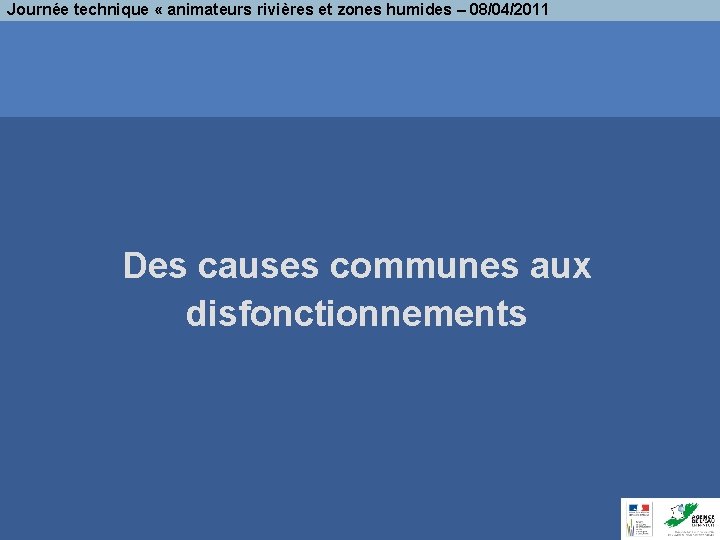 Journée technique « animateurs rivières et zones humides – 08/04/2011 Des causes communes aux