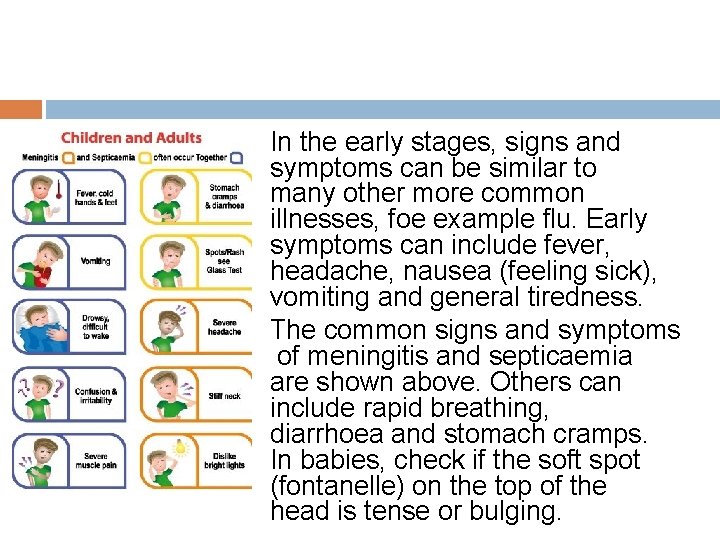 In the early stages, signs and symptoms can be similar to many other more In the early stages, signs and symptoms can be similar to many other more