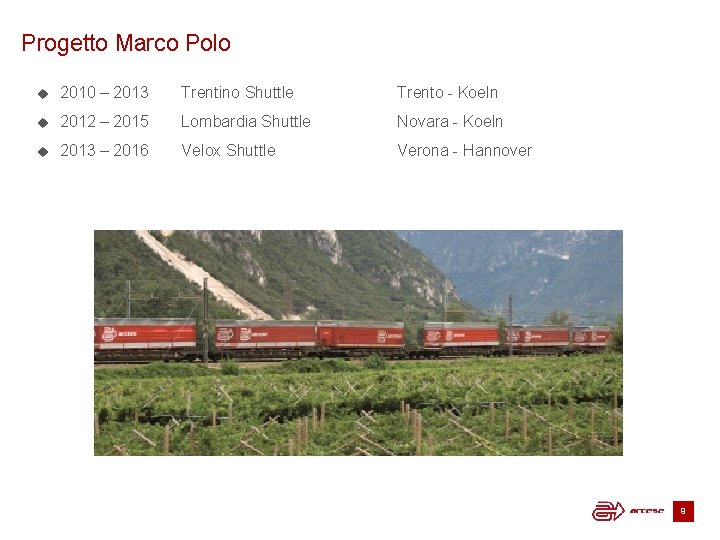 Progetto Marco Polo 2010 – 2013 Trentino Shuttle Trento - Koeln 2012 – 2015