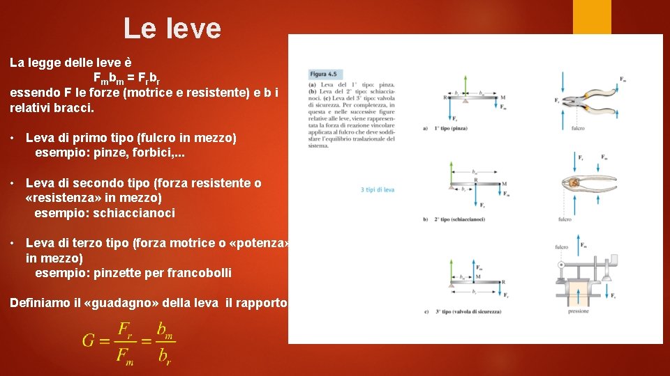 Le leve La legge delle leve è F m b m = F rb