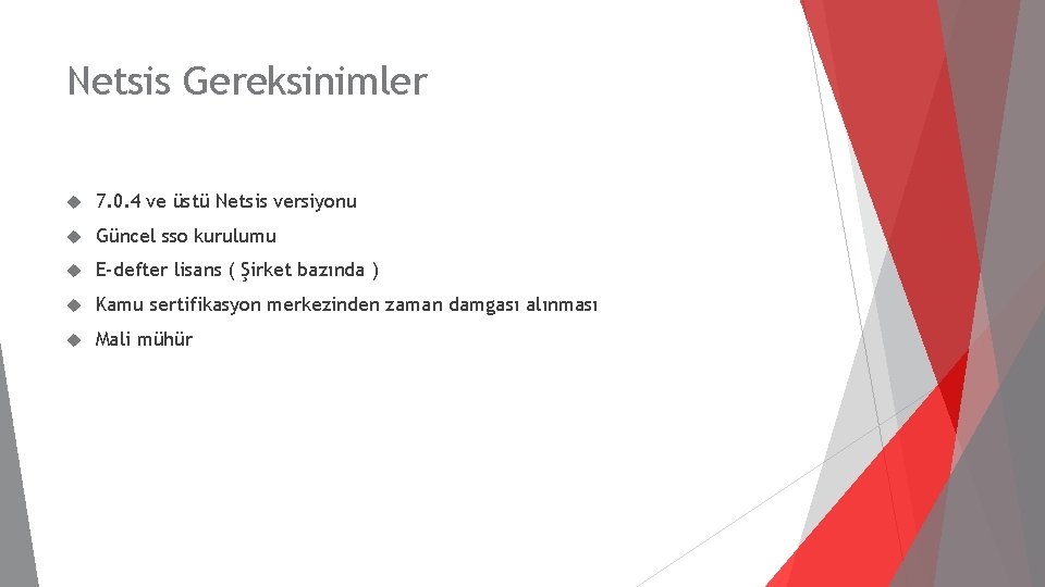 Netsis Gereksinimler 7. 0. 4 ve üstü Netsis versiyonu Güncel sso kurulumu E-defter lisans