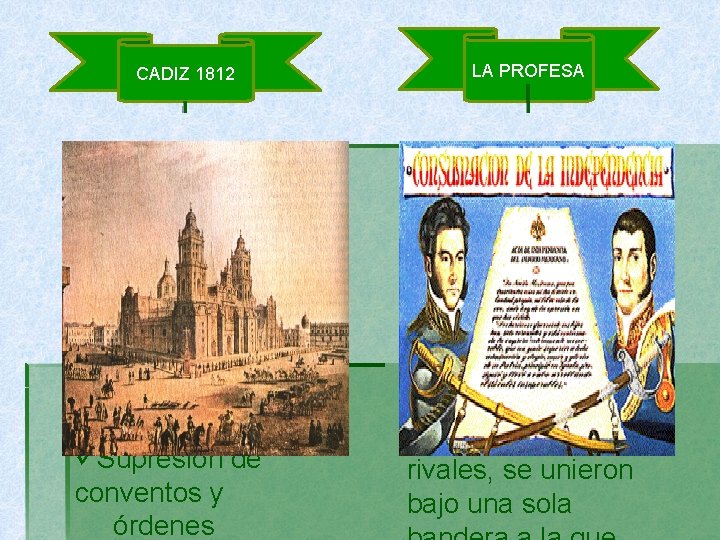 CADIZ 1812 • Anunciaba medidas contra la iglesia, entre ellas: ü Expulsión de jesuitas,