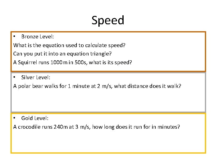 Speed • Bronze Level: What is the equation used to calculate speed? Can you