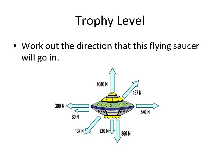 Trophy Level • Work out the direction that this flying saucer will go in.