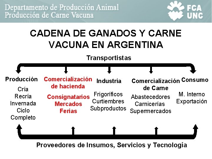 CADENA DE GANADOS Y CARNE VACUNA EN ARGENTINA Transportistas Producción Cría Recría Invernada Ciclo CADENA DE GANADOS Y CARNE VACUNA EN ARGENTINA Transportistas Producción Cría Recría Invernada Ciclo