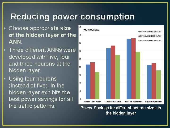 Reducing power consumption • Choose appropriate size of the hidden layer of the ANN
