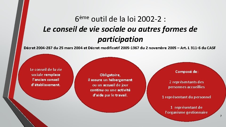 6ème outil de la loi 2002 -2 : Le conseil de vie sociale ou