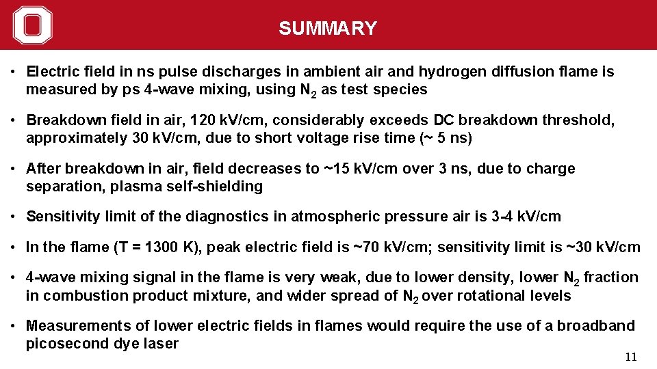 SUMMARY • Electric field in ns pulse discharges in ambient air and hydrogen diffusion SUMMARY • Electric field in ns pulse discharges in ambient air and hydrogen diffusion