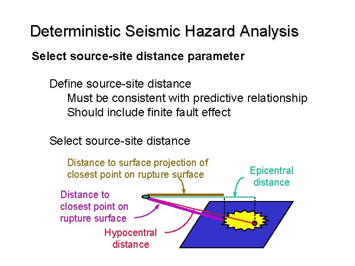 Deterministic Seismic Hazard Analysis Select source-site distance parameter Define source-site distance Must be consistent