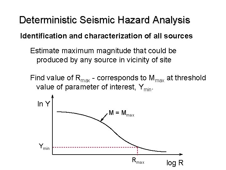 Deterministic Seismic Hazard Analysis Identification and characterization of all sources Estimate maximum magnitude that