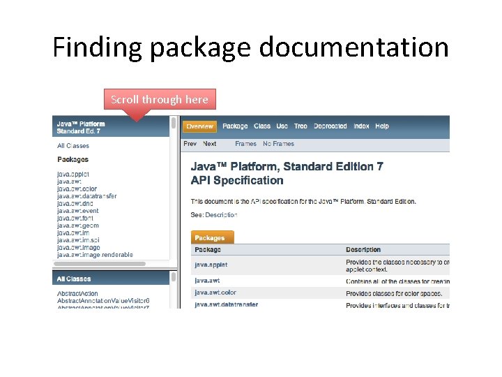Finding package documentation Scroll through here 