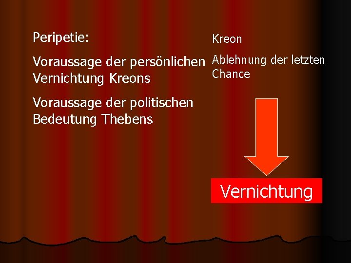 Peripetie: Kreon Voraussage der persönlichen Ablehnung der letzten Chance Vernichtung Kreons Voraussage der politischen