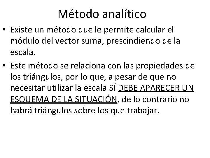 Método analítico • Existe un método que le permite calcular el módulo del vector