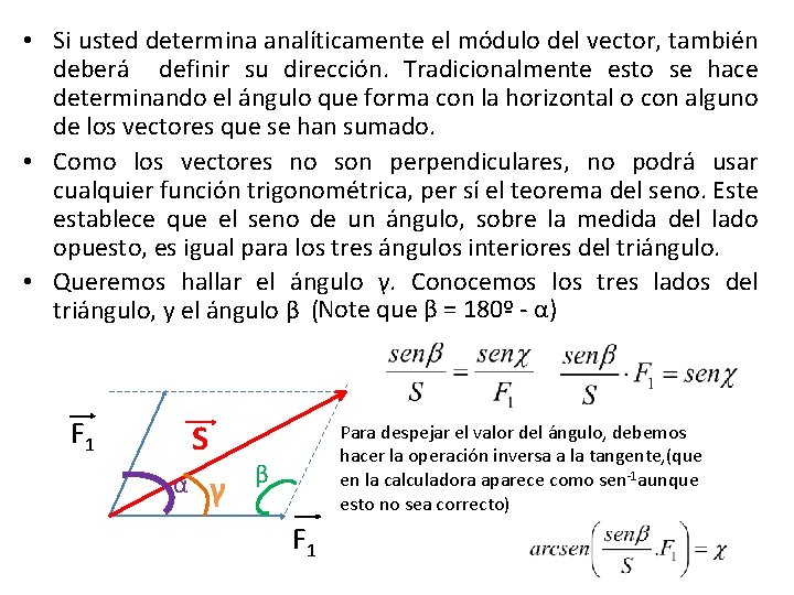  • Si usted determina analíticamente el módulo del vector, también deberá definir su