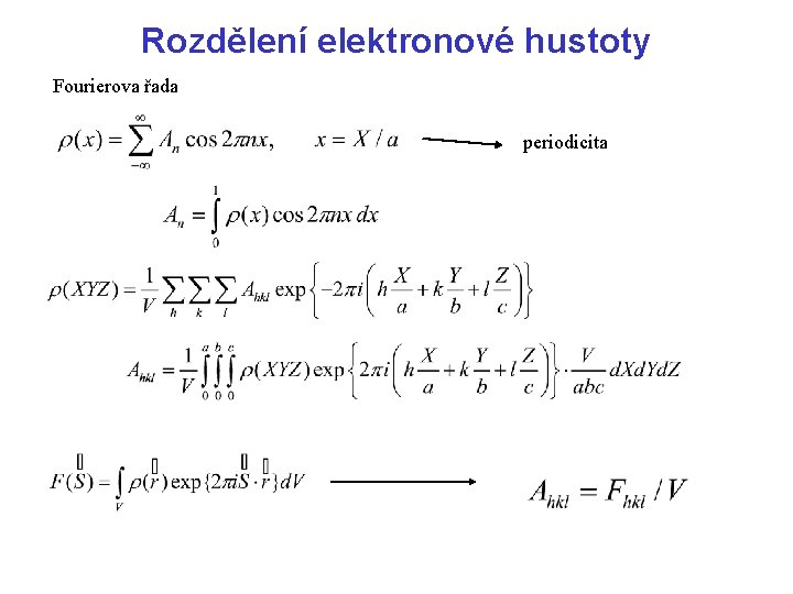 Rozdělení elektronové hustoty Fourierova řada periodicita 