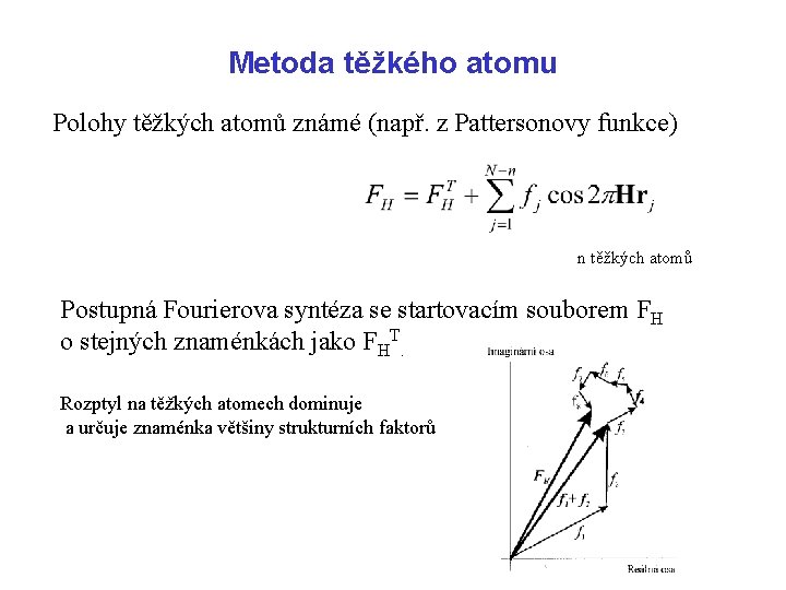 Metoda těžkého atomu Polohy těžkých atomů známé (např. z Pattersonovy funkce) n těžkých atomů