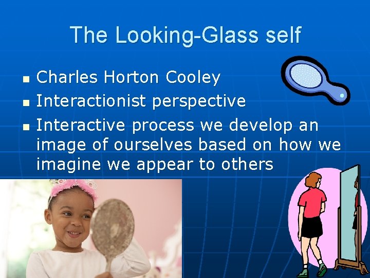 The Looking-Glass self n n n Charles Horton Cooley Interactionist perspective Interactive process we