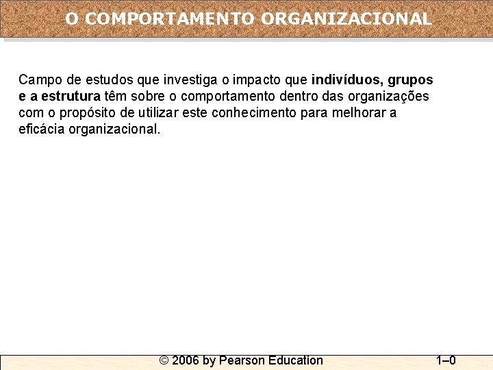 O COMPORTAMENTO ORGANIZACIONAL Campo de estudos que investiga o impacto que indivíduos, grupos e