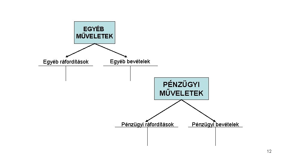 EGYÉB MŰVELETEK Egyéb ráfordítások Egyéb bevételek PÉNZÜGYI MŰVELETEK Pénzügyi ráfordítások Pénzügyi bevételek 12 