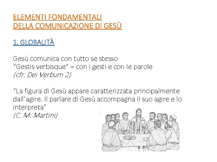 ELEMENTI FONDAMENTALI DELLA COMUNICAZIONE DI GESÙ 1. GLOBALITÀ Gesù comunica con tutto se stesso