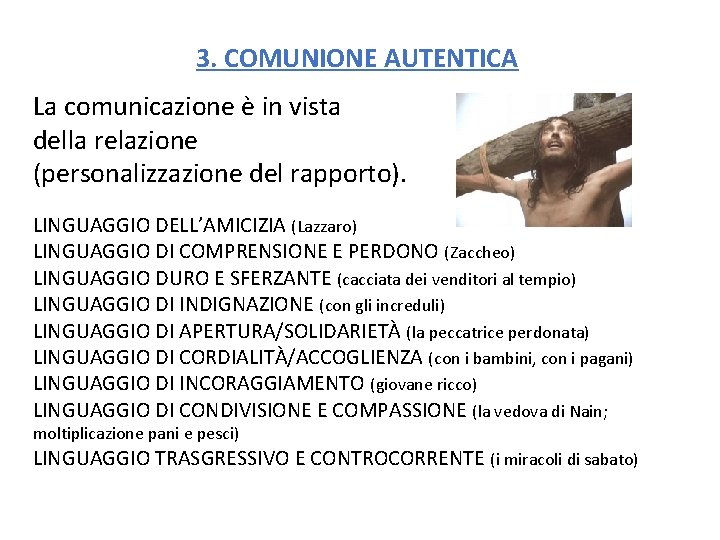 3. COMUNIONE AUTENTICA La comunicazione è in vista della relazione (personalizzazione del rapporto). LINGUAGGIO