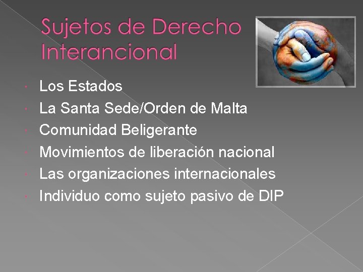  Los Estados La Santa Sede/Orden de Malta Comunidad Beligerante Movimientos de liberación nacional
