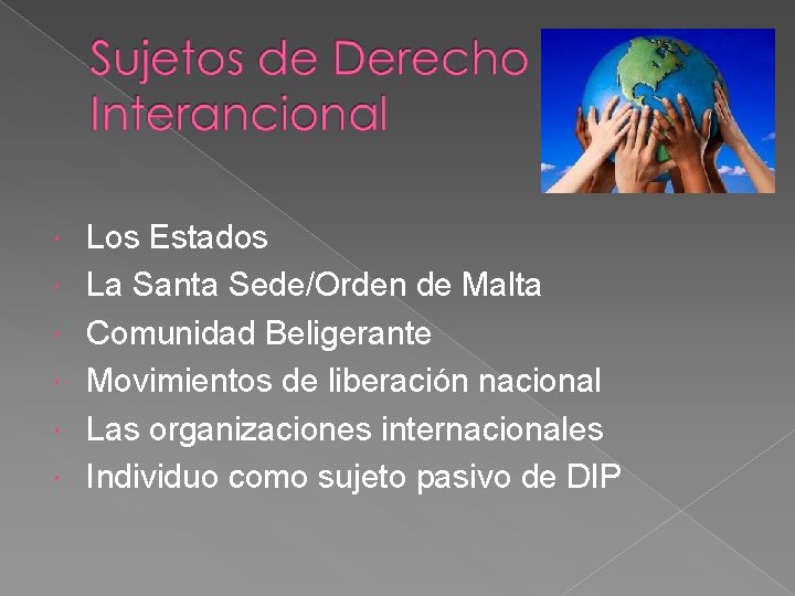  Los Estados La Santa Sede/Orden de Malta Comunidad Beligerante Movimientos de liberación nacional