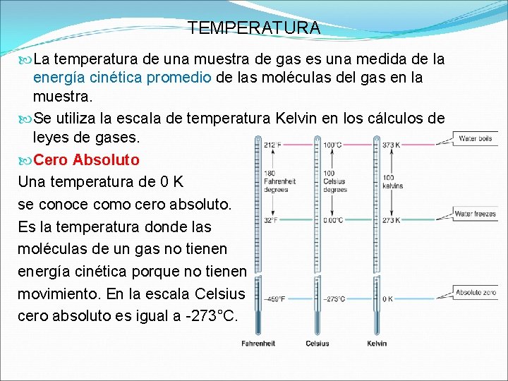 TEMPERATURA La temperatura de una muestra de gas es una medida de la energía