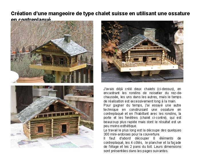 Création d’une mangeoire de type chalet suisse en utilisant une ossature en contreplaqué J’avais