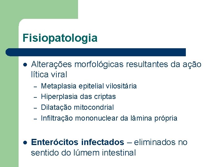Fisiopatologia l Alterações morfológicas resultantes da ação lítica viral – – l Metaplasia epitelial