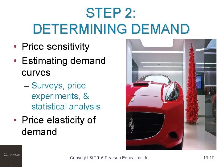 STEP 2: DETERMINING DEMAND • Price sensitivity • Estimating demand curves – Surveys, price