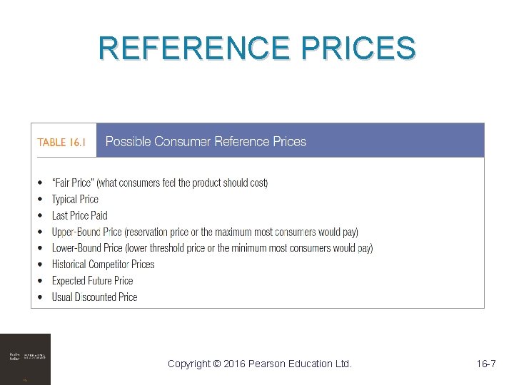 REFERENCE PRICES Copyright © 2016 Pearson Education Ltd. 16 -7 