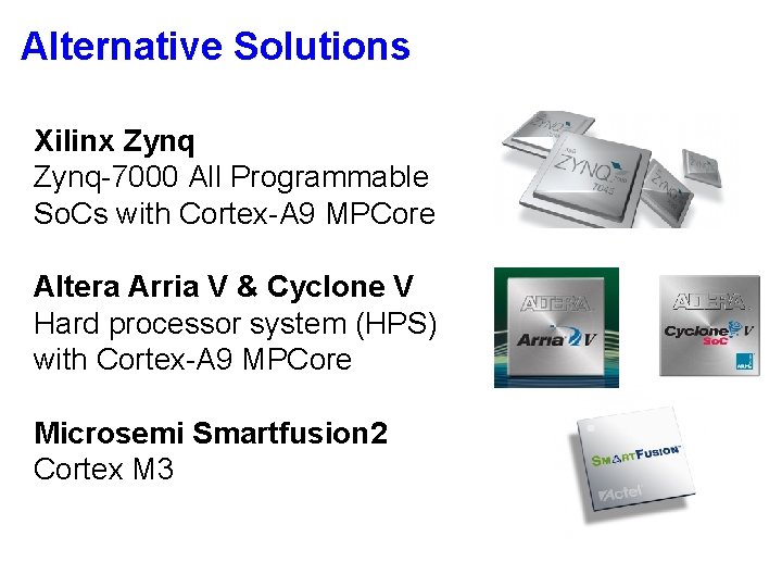 Alternative Solutions Xilinx Zynq-7000 All Programmable So. Cs with Cortex-A 9 MPCore Altera Arria