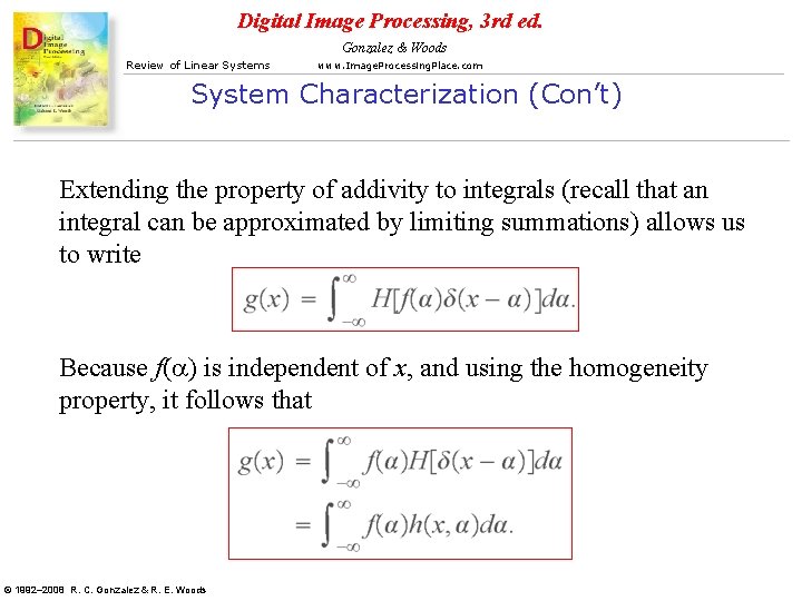 Digital Image Processing, 3 rd ed. Gonzalez & Woods Review of Linear Systems www.