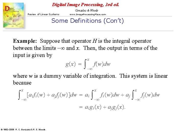 Digital Image Processing, 3 rd ed. Gonzalez & Woods Review of Linear Systems www.