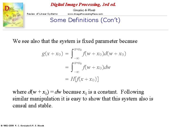 Digital Image Processing, 3 rd ed. Gonzalez & Woods Review of Linear Systems www.