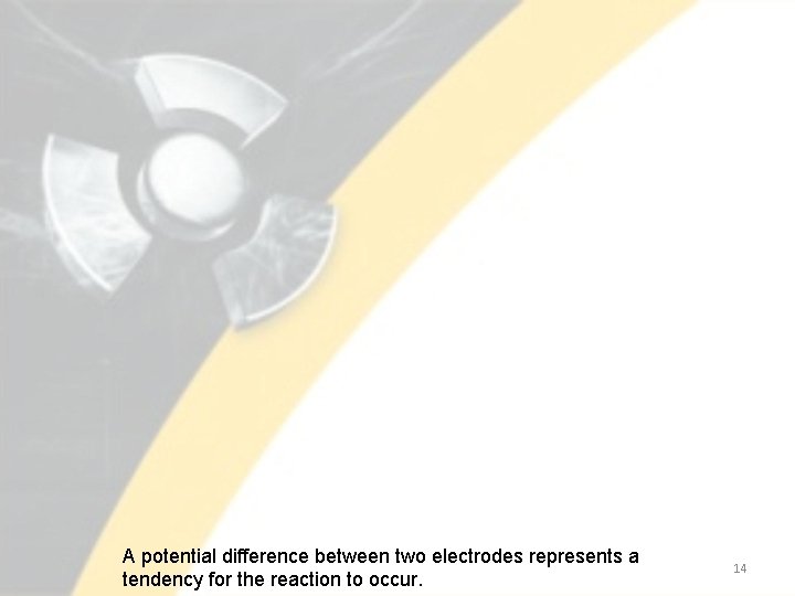 A potential difference between two electrodes represents a tendency for the reaction to occur.