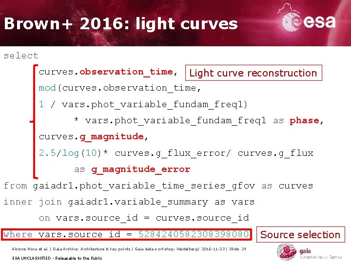 Brown+ 2016: light curves select curves. observation_time, Light curve reconstruction mod(curves. observation_time, 1 / Brown+ 2016: light curves select curves. observation_time, Light curve reconstruction mod(curves. observation_time, 1 /